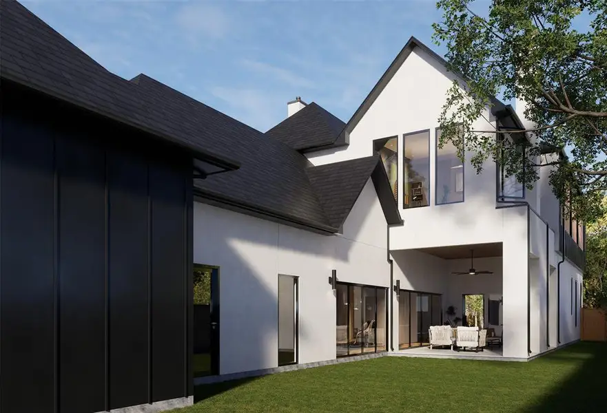 Contemporary exterior with white stucco and black vertical paneling