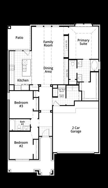 2D floor plan layout for the Picasso by Highland Homes in Parkside Peninsula, Georgetown, TX (Image 4).
