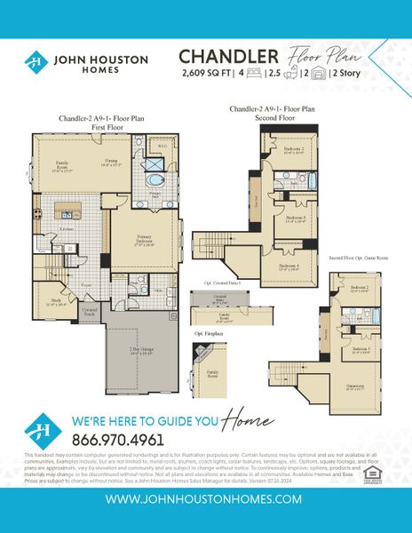 2D floor plan layout for the Chandler by John Houston Homes in Vista Point - Phase 1, Grandview, TX (Image 3).