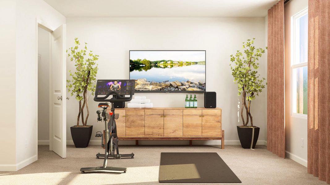 A room with a desk and a tv and plants. A room with a desk and a tv and plants.