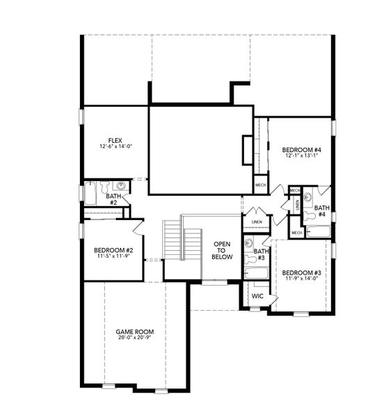 2D floor plan layout for the Llano by Sandlin Homes in Timberbrook, Justin, TX (Image 4).