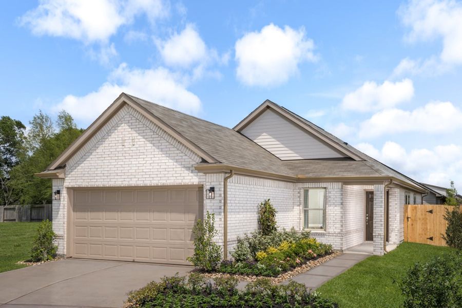 Representative exterior photo of a completed home built from the Plan 1416 Modeled by KB Home in Glendale Lakes North, Rosharon, TX (Image 7). Representative exterior photo of a completed home built from the Plan 1416 Modeled by KB Home in Glendale Lakes North, Rosharon, TX (Image 7).