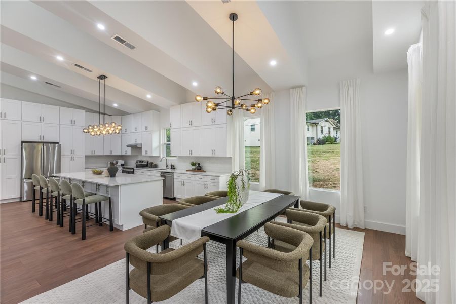 Dining Area with vaulted rafters