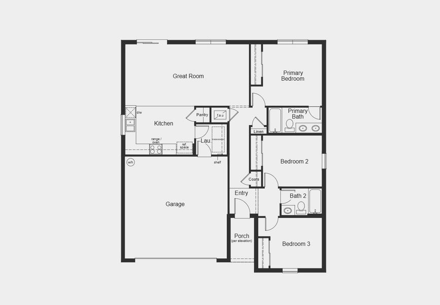 2D floor plan layout for the 1286 by KB Home in Deer Springs, Zephyrhills, FL (Image 3).