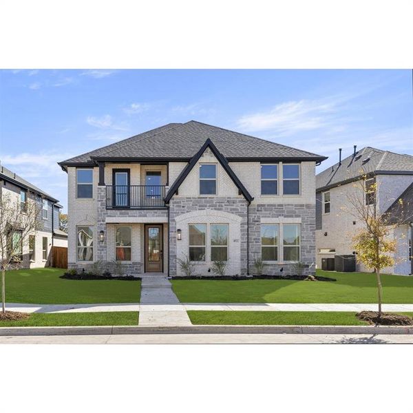 Front exterior of a new home in Trails at Cottonwood Creek, Rowlett, TX, highlighting curb appeal (Image 24).