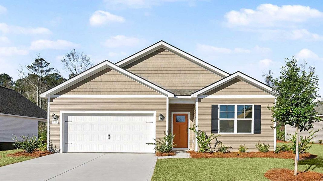 Front exterior of a new home in Pinewood Estates, Conway, SC, highlighting curb appeal (Image 1). Front exterior of a new home in Pinewood Estates, Conway, SC, highlighting curb appeal (Image 1).