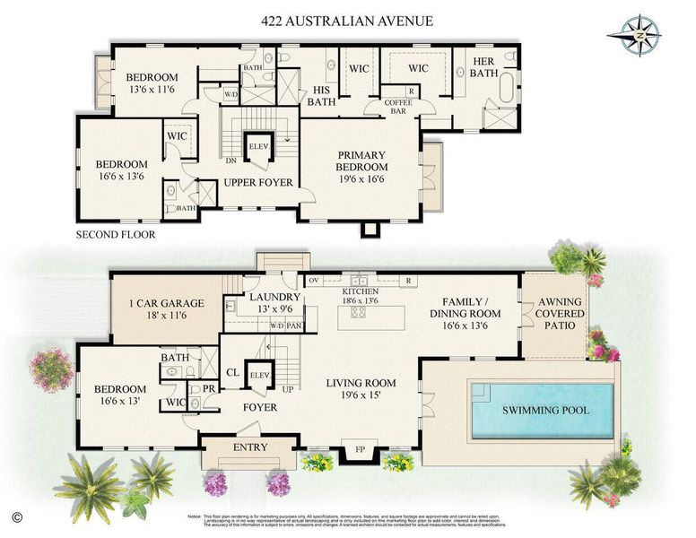 2D floor plan layout of this home in , Palm Beach, FL (Image 1).