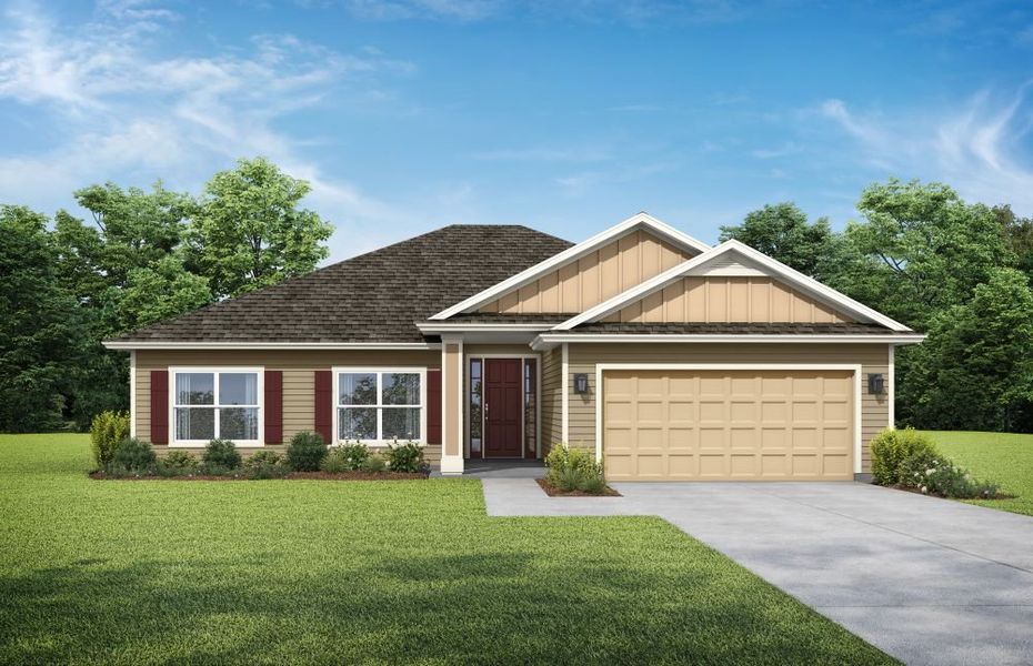 Representative exterior photo of a completed home built from the Greenwood by SEDA New Homes in Weston Woods, Jacksonville, FL (Image 2).
