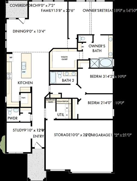 2D floor plan layout of this home in Brookewater - Ascent Collection, Rosenberg, TX (Image 2). 2D floor plan layout of this home in Brookewater - Ascent Collection, Rosenberg, TX (Image 2).