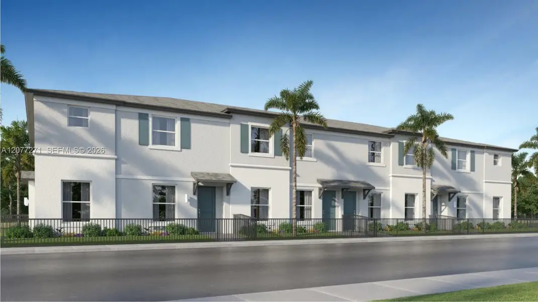 Front exterior of a new home in Solstice, Miami, FL, highlighting curb appeal (Image 1). Front exterior of a new home in Solstice, Miami, FL, highlighting curb appeal (Image 1).
