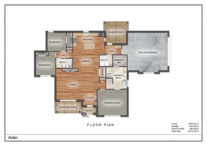 2D floor plan layout for the The Aster by Kenmark Homes in Zion Valley, Poolville, TX (Image 1). 2D floor plan layout for the The Aster by Kenmark Homes in Zion Valley, Poolville, TX (Image 1).
