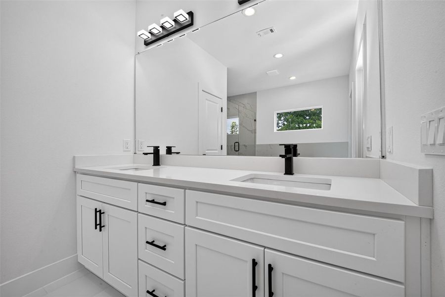 Master bath dual vanity and large mirror Master bath dual vanity and large mirror