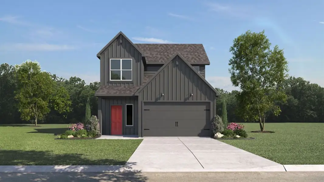 Front exterior of a new home in Midtown Reserve, College Station, TX, highlighting curb appeal (Image 1). Front exterior of a new home in Midtown Reserve, College Station, TX, highlighting curb appeal (Image 1).