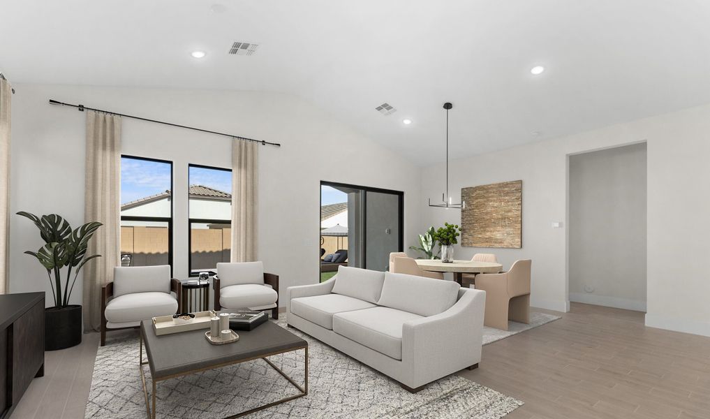 Great room with vaulted ceiling