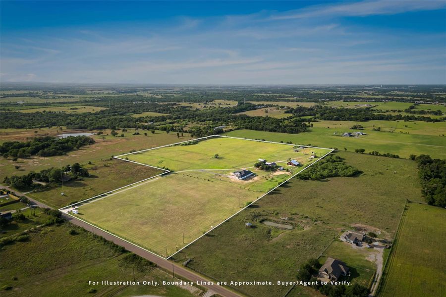 Aerial view of property's location with property parcel outlined and rural landscape Aerial view of property's location with property parcel outlined and rural landscape