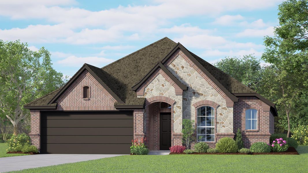 Elevation D with Stone | Concept 1730 at Pirate Village in Granbury, TX by Landsea Homes Elevation D with Stone | Concept 1730 at Pirate Village in Granbury, TX by Landsea Homes