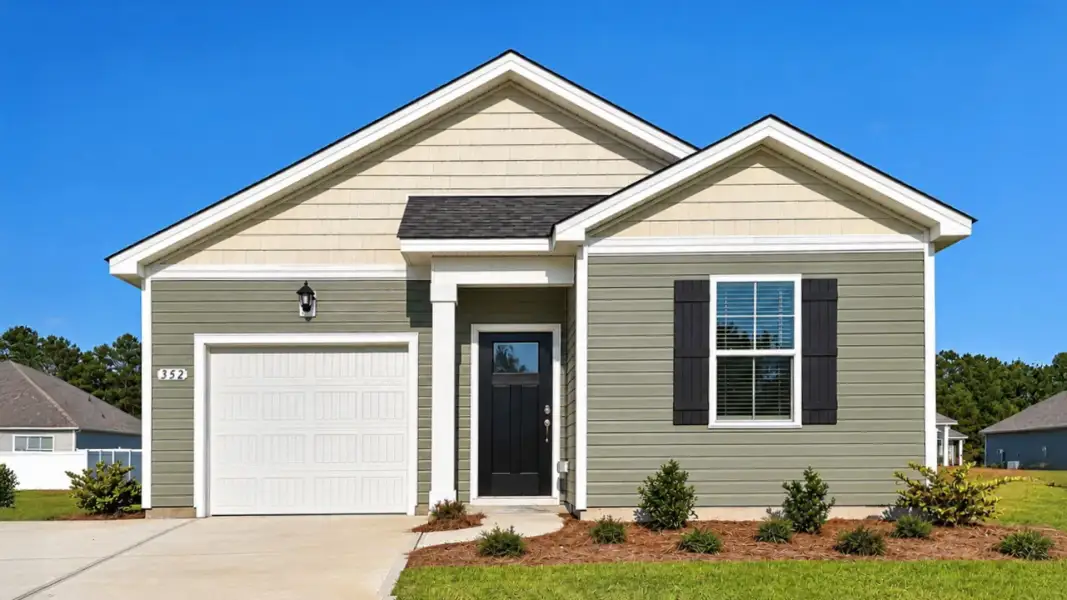 Front exterior of a new home in Harper Meadows, Loris, SC, highlighting curb appeal (Image 1). Front exterior of a new home in Harper Meadows, Loris, SC, highlighting curb appeal (Image 1).