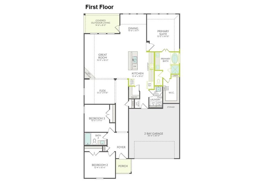 2D floor plan layout of this home in Discovery Collection at Painted Tree Village, McKinney, TX (Image 3).