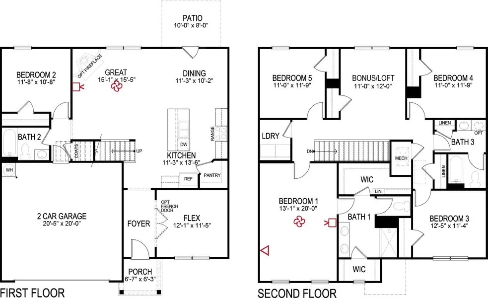 2D floor plan layout of this home in Lone Oaks Farm, Cleveland, TN (Image 2).