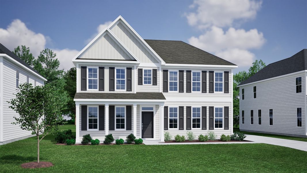 Representative exterior photo of a completed home built from the Edisto - Vanguard Collection by Mungo Homes in Lilah Grove, Summerfield, NC (Image 9).