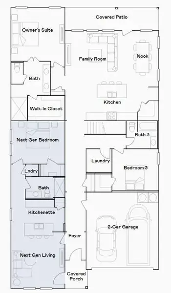 2D floor plan layout of this home in Windrose Green, Angleton, TX (Image 3).