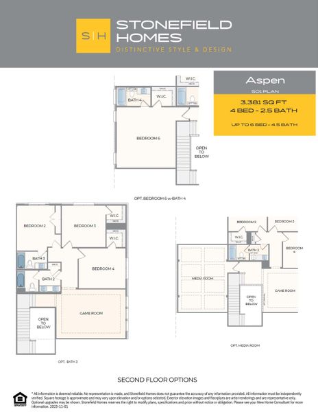 2D floor plan layout for the Aspen by Stonefield Homes in Rio Vista at Kelly Ranch, Aledo, TX (Image 26).