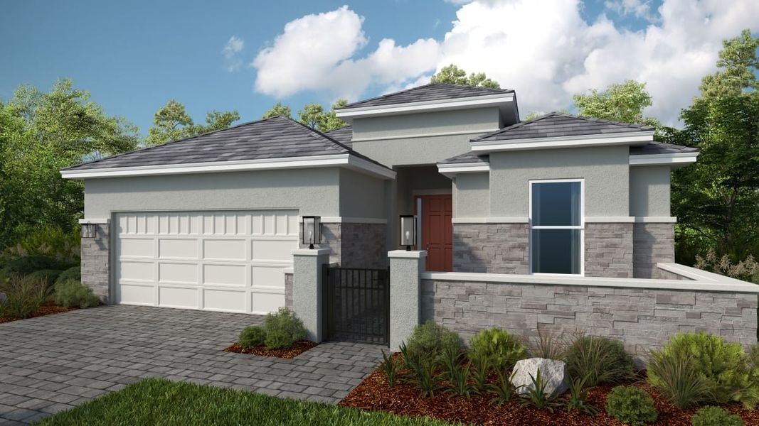 Representative exterior photo of a completed home built from the Lazio II by Taylor Morrison in Esplanade at McKinnon Groves, Winter Garden, FL (Image 21).