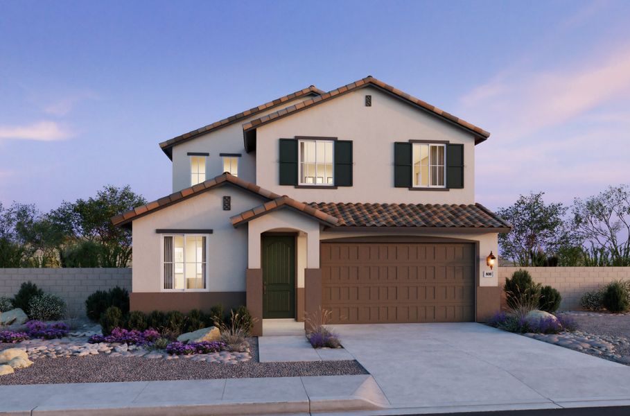 Representative exterior photo of a completed home built from the 3506 by Risewell Homes in The Villas Collection at Frontera, Surprise, AZ (Image 3). Representative exterior photo of a completed home built from the 3506 by Risewell Homes in The Villas Collection at Frontera, Surprise, AZ (Image 3).
