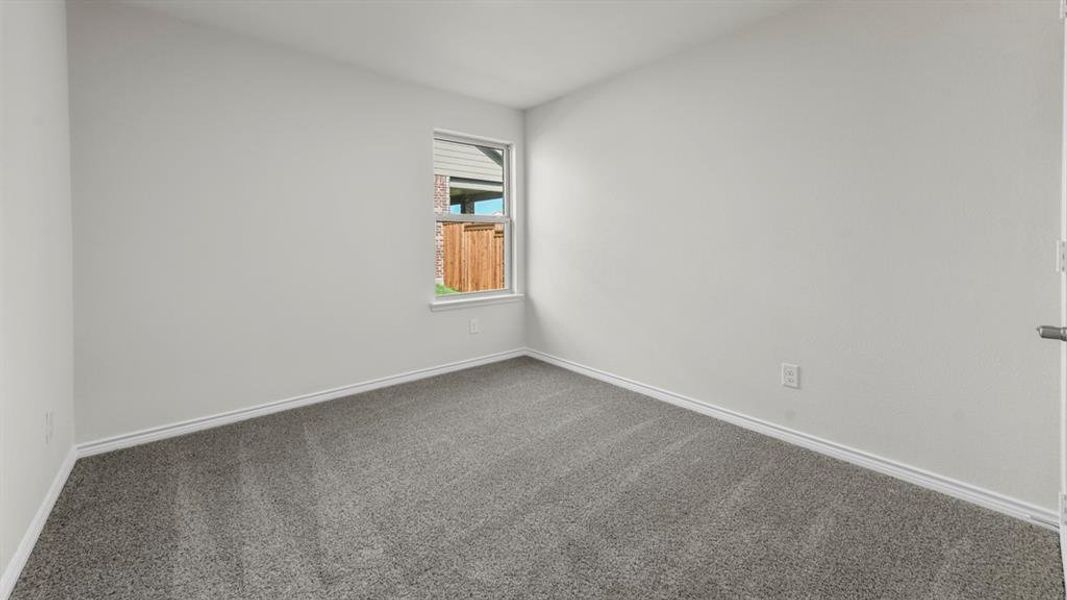 Neutral wall finishes, contemporary window, and grey-toned carpeted flooring