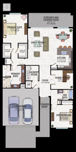 2D floor plan layout for the Sabal by GL Homes in Valencia Parc at Riverland, Port St. Lucie, FL (Image 4).