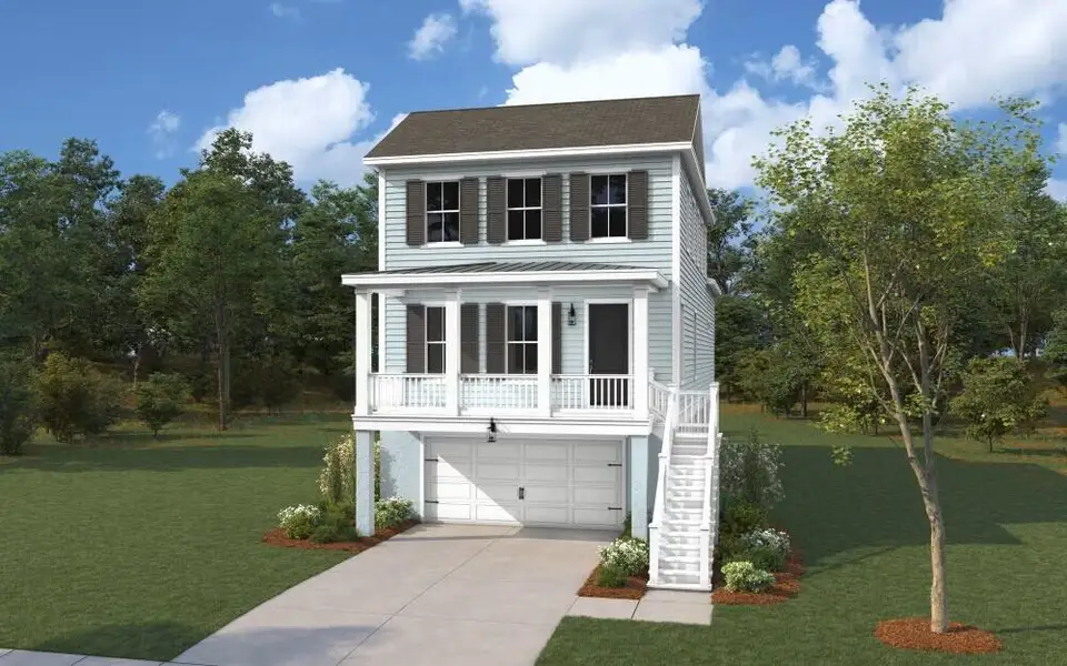 Front exterior of a new home in Miller's Crossing, Johns Island, SC, highlighting curb appeal (Image 2).