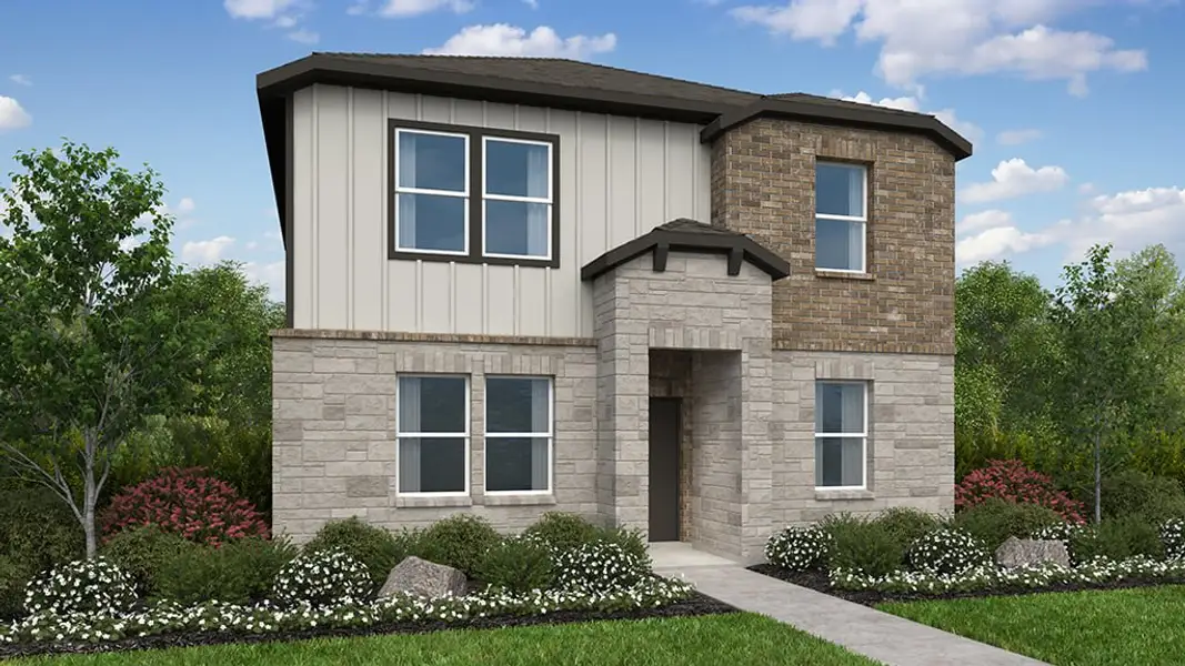 Front exterior of a new home in Emory Crossing, Hutto, TX, highlighting curb appeal (Image 1). Front exterior of a new home in Emory Crossing, Hutto, TX, highlighting curb appeal (Image 1).