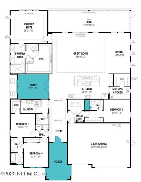 2D floor plan layout of this home in RiverTown, St. Johns, FL (Image 4).