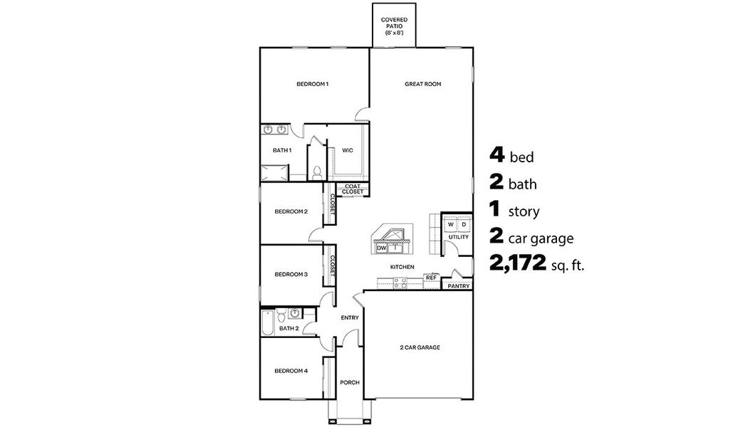 2D floor plan layout for the Kingston - A40K by D.R. Horton in Entrada Del Toro at Rancho Sahuarita, Sahuarita, AZ (Image 5). 2D floor plan layout for the Kingston - A40K by D.R. Horton in Entrada Del Toro at Rancho Sahuarita, Sahuarita, AZ (Image 5).
