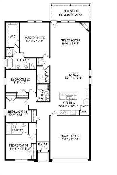 2D floor plan layout of this home in Country Lakes, Denton, TX (Image 2). 2D floor plan layout of this home in Country Lakes, Denton, TX (Image 2).