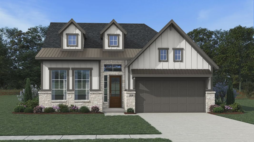 Representative exterior photo of a completed home built from the Lauren by Chesmar Homes in Wildrye 60', Waller, TX (Image 2). Representative exterior photo of a completed home built from the Lauren by Chesmar Homes in Wildrye 60', Waller, TX (Image 2).
