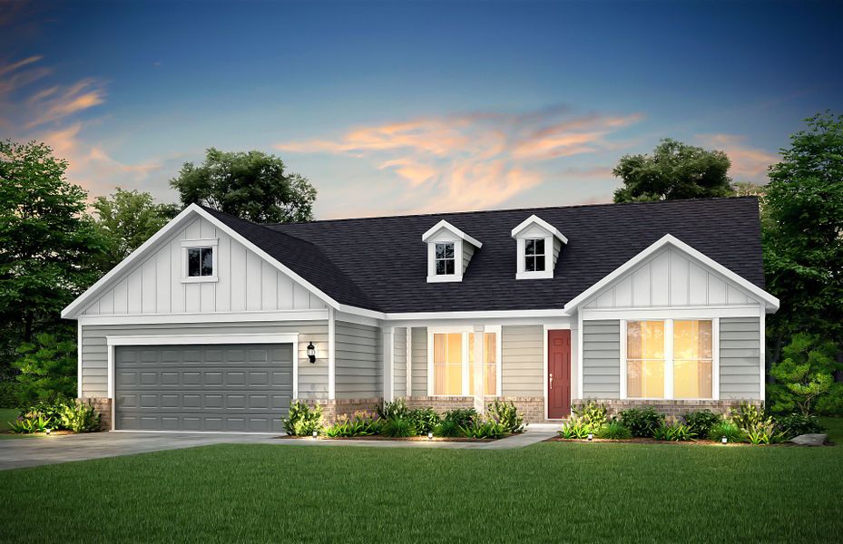 Front exterior of a new home in Sun City Peachtree, Griffin, GA, highlighting curb appeal (Image 22). Front exterior of a new home in Sun City Peachtree, Griffin, GA, highlighting curb appeal (Image 22).