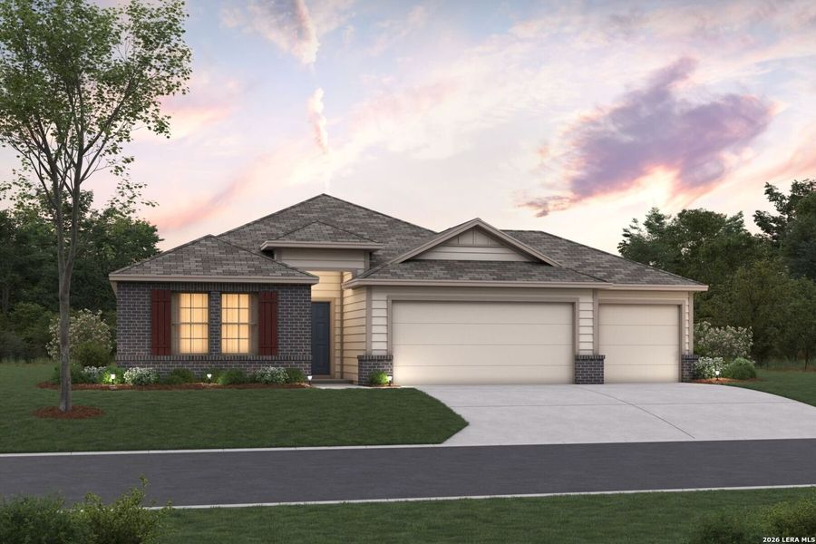 Front exterior of a new home in Chaparral Ranch, Floresville, TX, highlighting curb appeal (Image 1). Front exterior of a new home in Chaparral Ranch, Floresville, TX, highlighting curb appeal (Image 1).