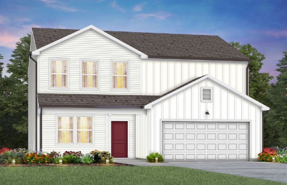 Front exterior of a new home in Highlands of Carter's Station, Columbia, TN, highlighting curb appeal (Image 1).