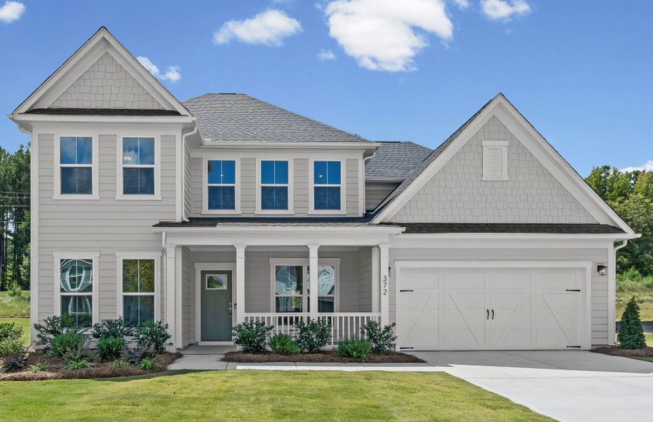Front exterior of a new home in Creekside at Skelton, Hoschton, GA, highlighting curb appeal (Image 25).