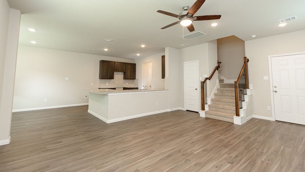 Family Room to Kitchen and Dining Area