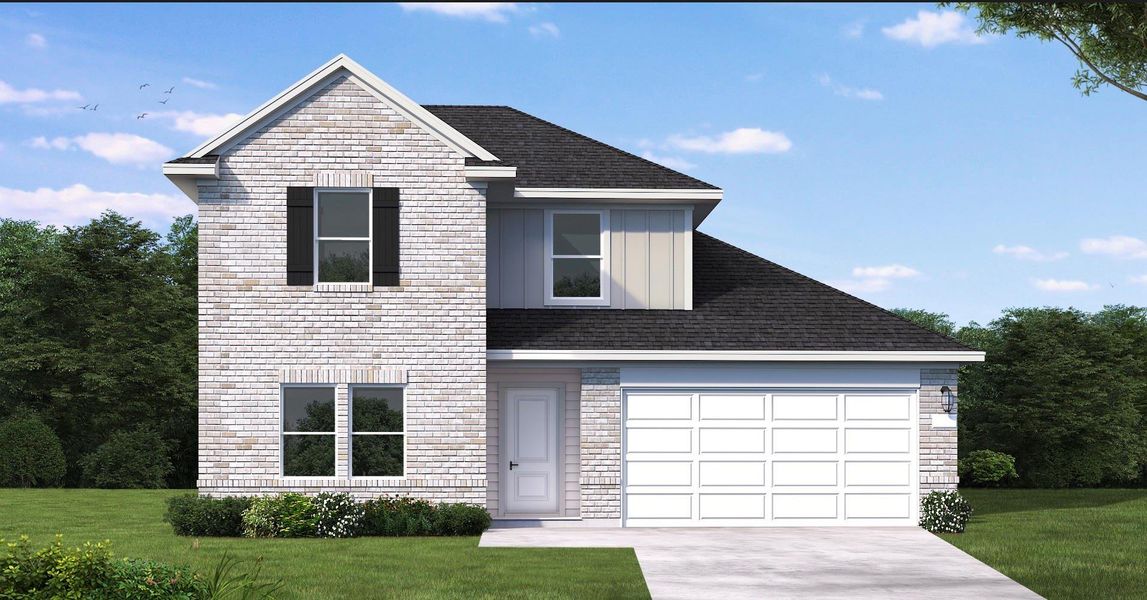 Front exterior of a new home in Sundance Cove, Crosby, TX, highlighting curb appeal (Image 1). Front exterior of a new home in Sundance Cove, Crosby, TX, highlighting curb appeal (Image 1).