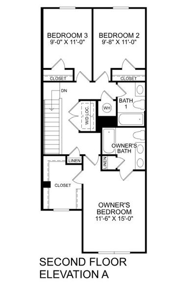 2D floor plan layout for the Poplar by Ryan Homes in Stanford Village Townhomes, Lyman, SC (Image 1).