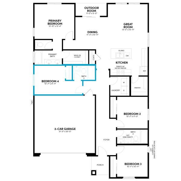 Floor 1: Optional Bath 3 at Bed 4