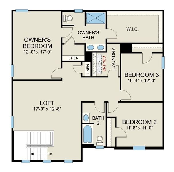 2D floor plan layout for the Wayfare - Single Family Homes by Dream Finders Homes in Shiloh Woods, Smithfield, NC (Image 3).
