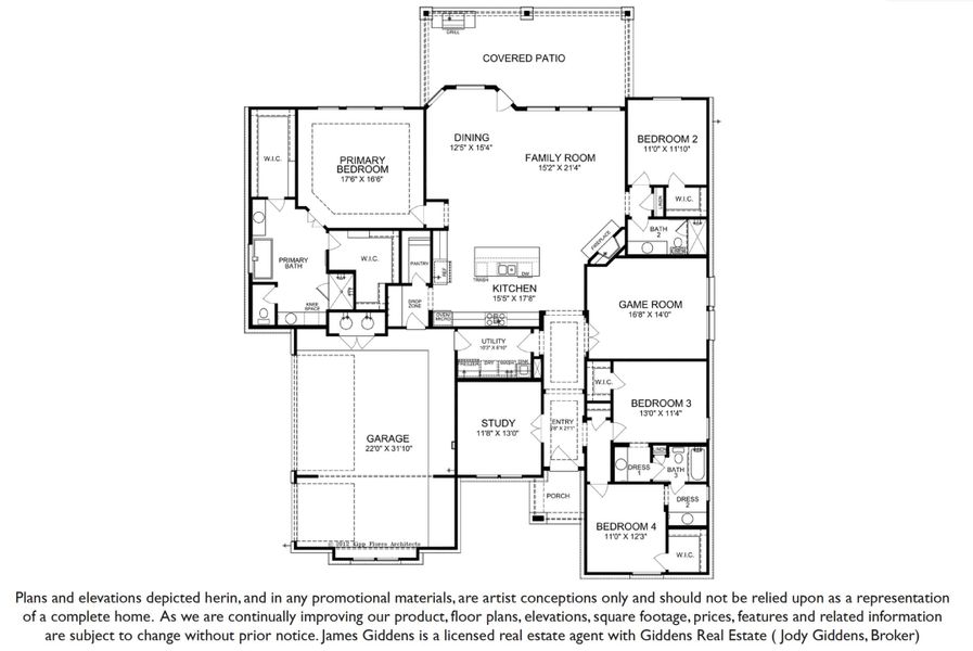 2D floor plan layout of this home in Scofield Farms Estates, Georgetown, TX (Image 5).