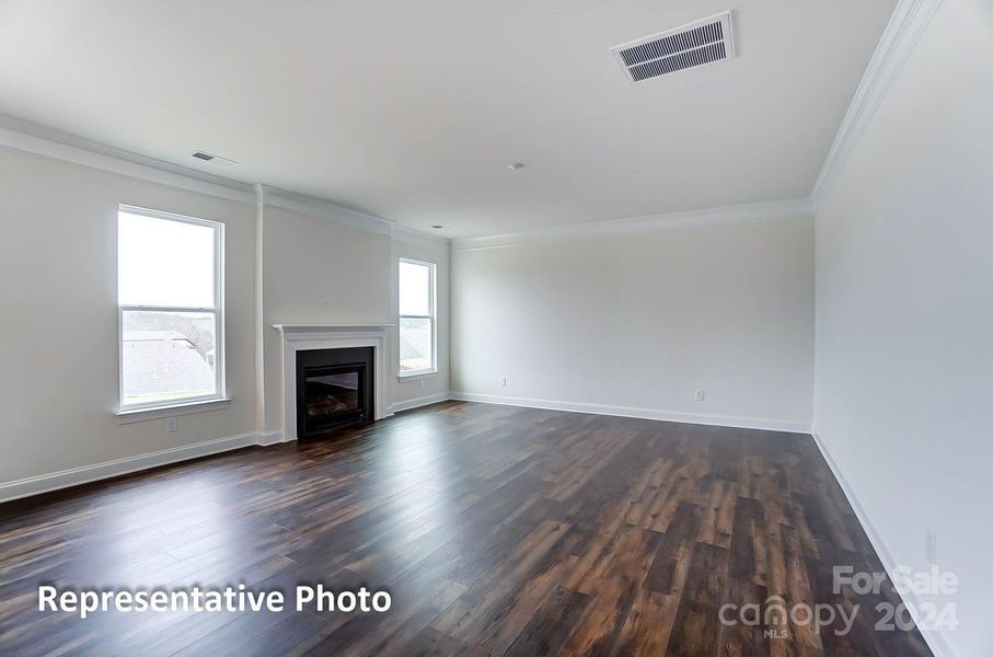 This home features a gas fireplace with slate surround