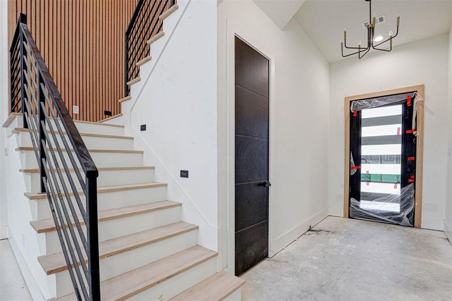 Foyer with a chandelier