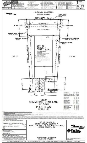 7822 Shimmering Star Lane Preliminary Plot Plan