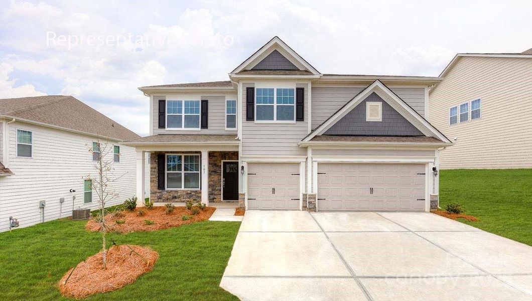Front exterior of a new home in Sanctuary at Southgate, Indian Trail, NC, highlighting curb appeal (Image 1).